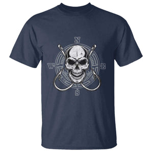Funny Fishing Lover T Shirt Pirate Skull Fishing Hook Compass TS11 Navy Print Your Wear