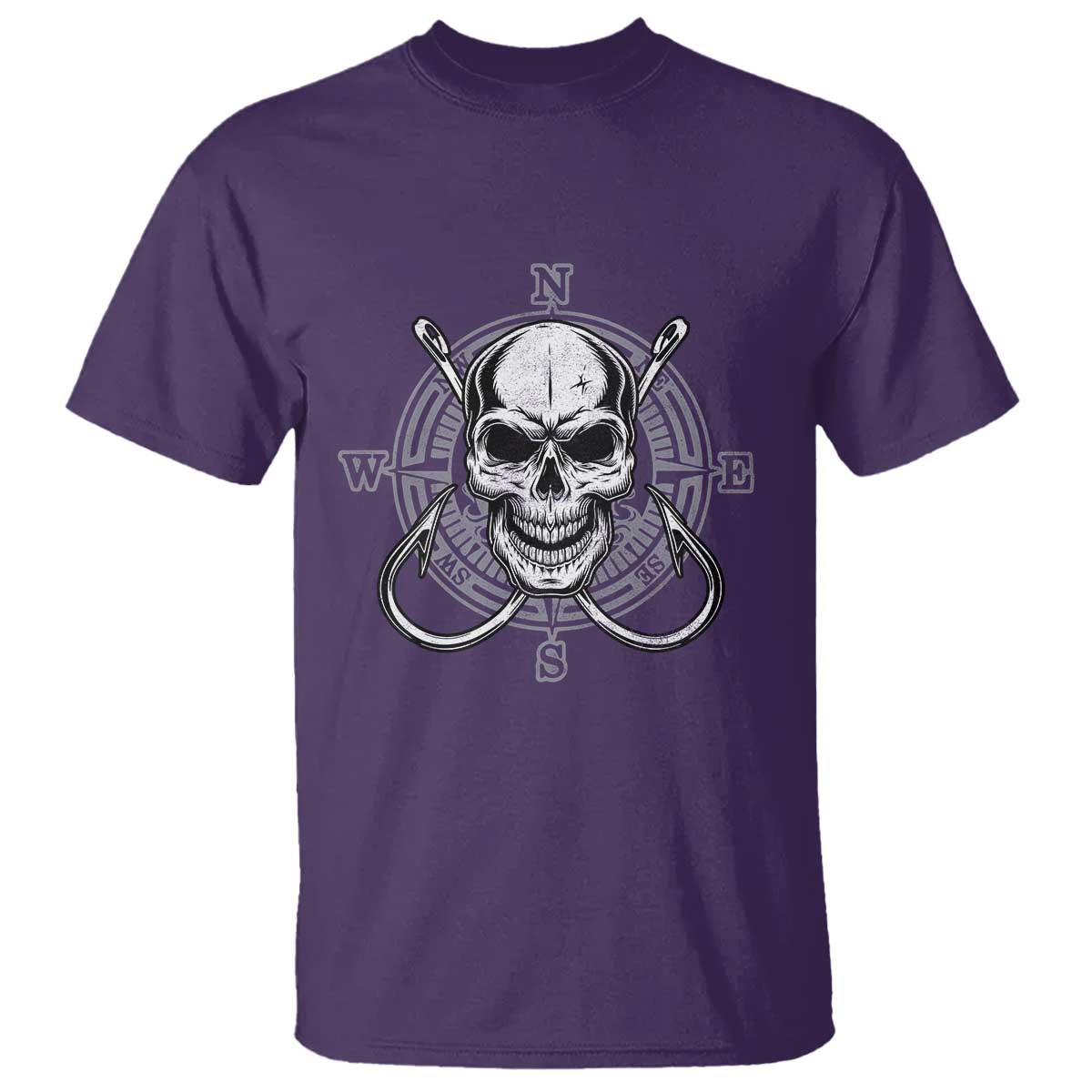 Funny Fishing Lover T Shirt Pirate Skull Fishing Hook Compass TS11 Purple Print Your Wear