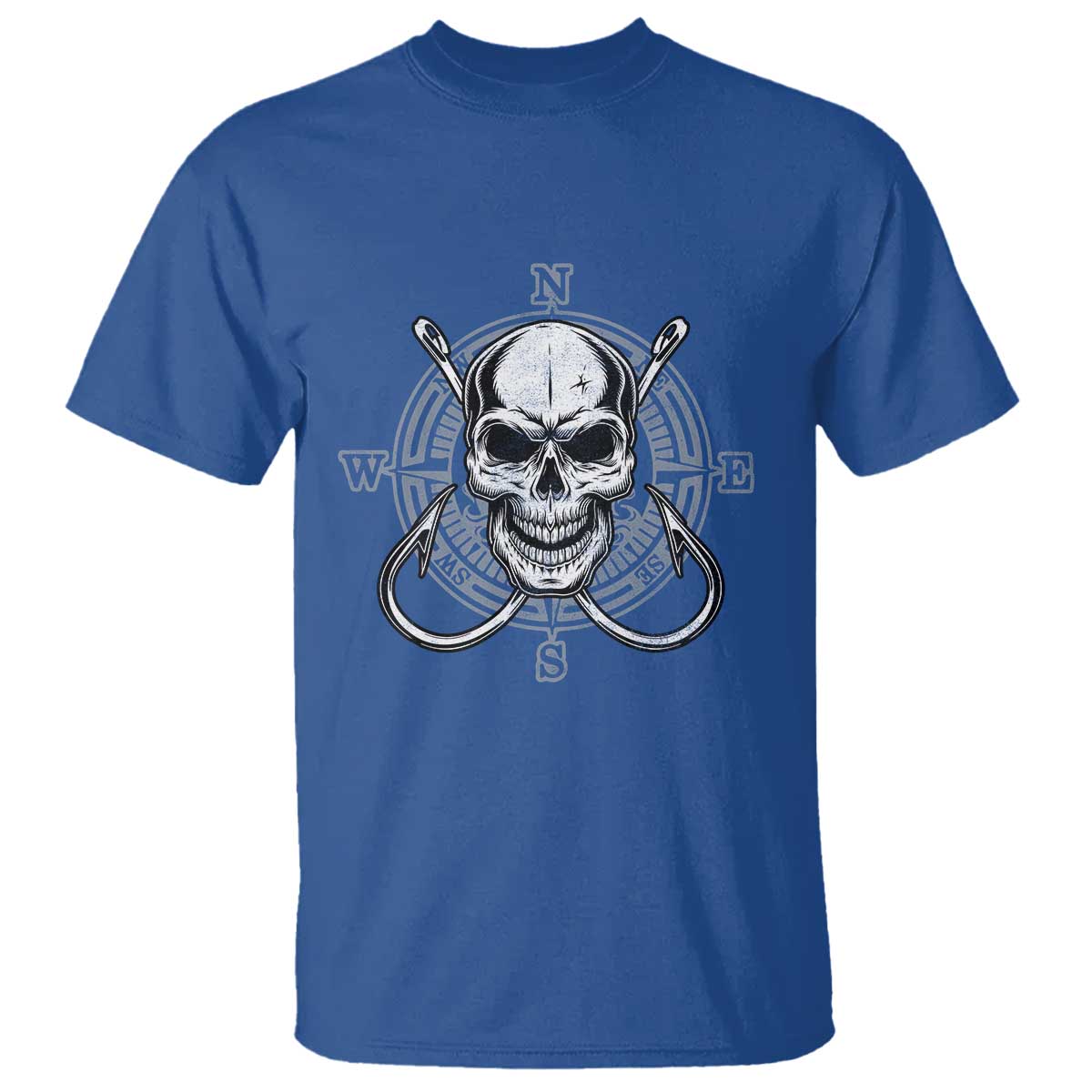 Funny Fishing Lover T Shirt Pirate Skull Fishing Hook Compass TS11 Royal Blue Print Your Wear