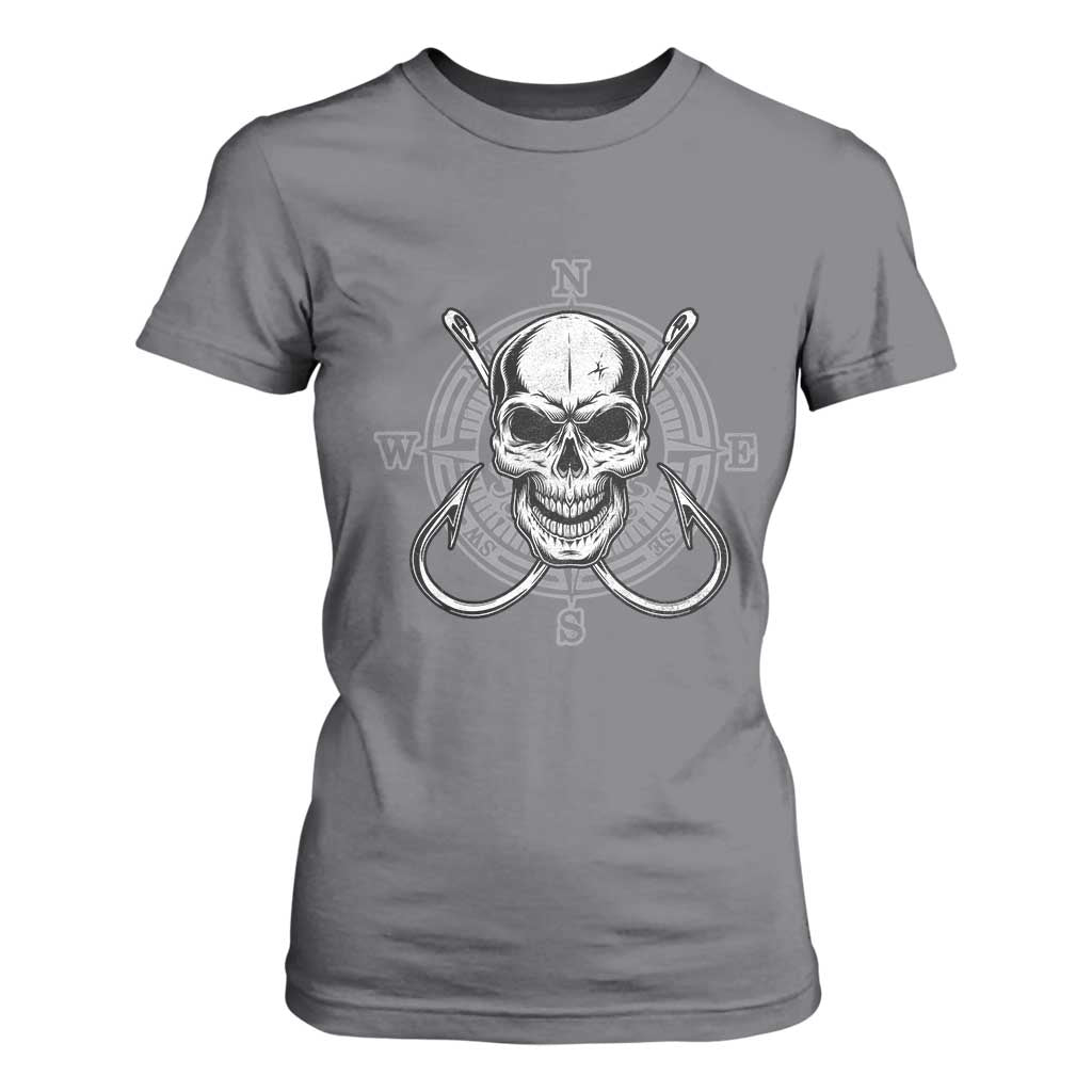 Funny Fishing Lover T Shirt For Women Pirate Skull Fishing Hook Compass TS11 Charcoal Print Your Wear