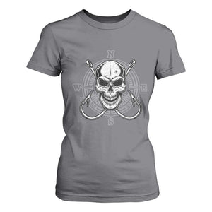 Funny Fishing Lover T Shirt For Women Pirate Skull Fishing Hook Compass TS11 Charcoal Print Your Wear