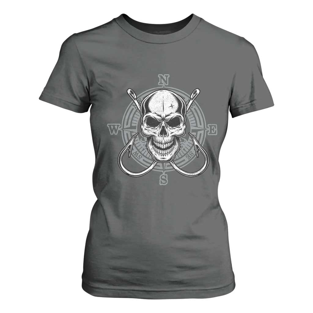 Funny Fishing Lover T Shirt For Women Pirate Skull Fishing Hook Compass TS11 Dark Heather Print Your Wear