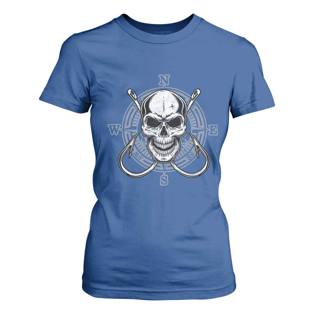 Funny Fishing Lover T Shirt For Women Pirate Skull Fishing Hook Compass TS11 Royal Blue Print Your Wear