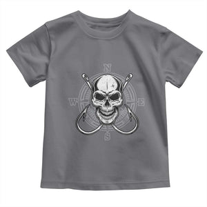 Funny Fishing Lover Toddler T Shirt Pirate Skull Fishing Hook Compass TS11 Charcoal Print Your Wear