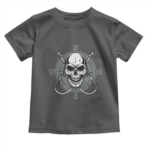 Funny Fishing Lover Toddler T Shirt Pirate Skull Fishing Hook Compass TS11 Dark Heather Print Your Wear