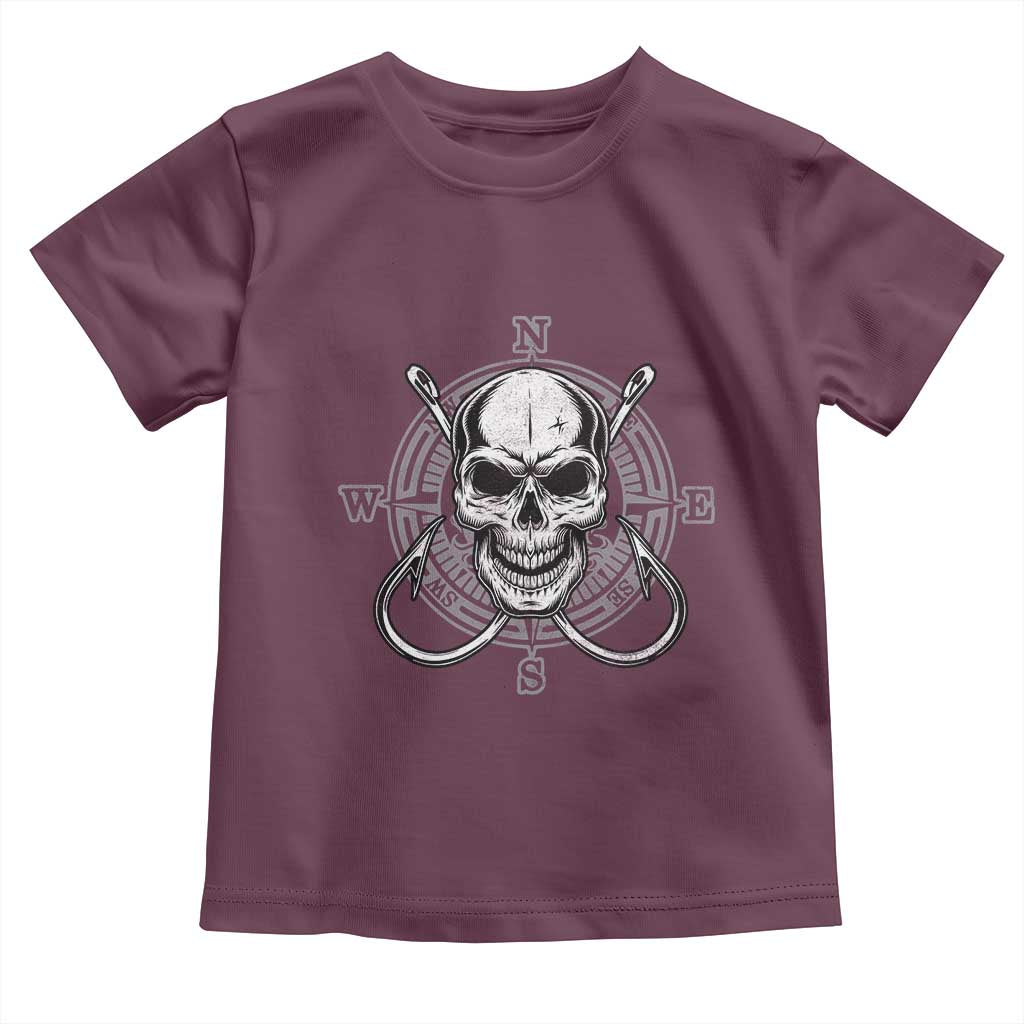 Funny Fishing Lover Toddler T Shirt Pirate Skull Fishing Hook Compass TS11 Maroon Print Your Wear