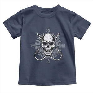 Funny Fishing Lover Toddler T Shirt Pirate Skull Fishing Hook Compass TS11 Navy Print Your Wear