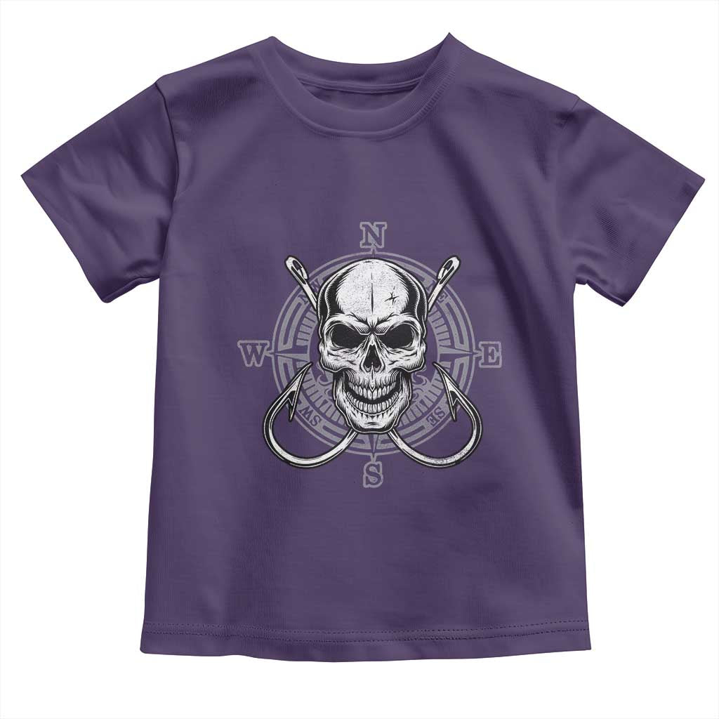 Funny Fishing Lover Toddler T Shirt Pirate Skull Fishing Hook Compass TS11 Purple Print Your Wear