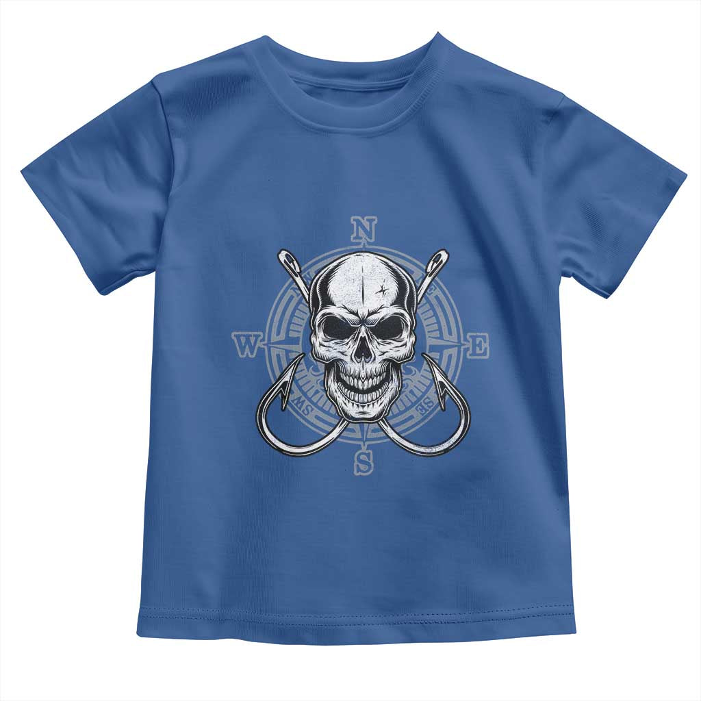 Funny Fishing Lover Toddler T Shirt Pirate Skull Fishing Hook Compass TS11 Royal Blue Print Your Wear
