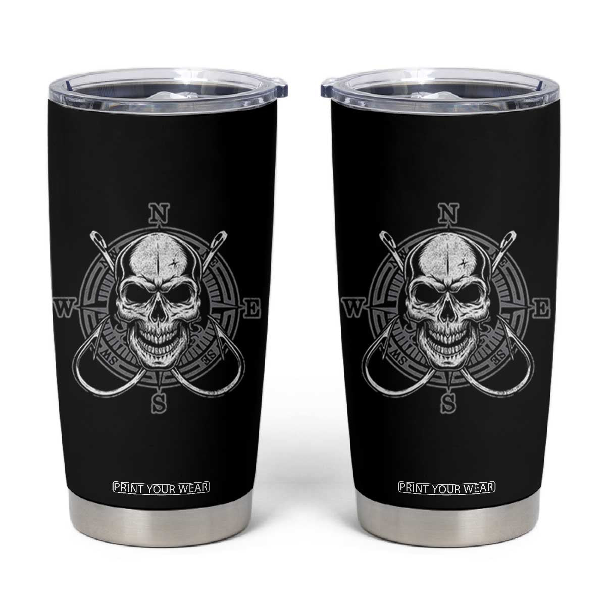 Funny Fishing Lover Tumbler Cup Pirate Skull Fishing Hook Compass TS11 Black Print Your Wear