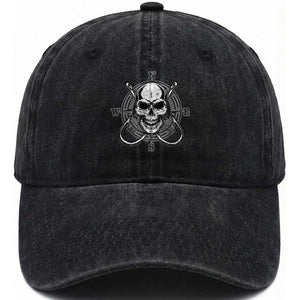 Funny Fishing Lover Washed Cotton Baseball Cap Pirate Skull Fishing Hook Compass TS11 Print Your Wear
