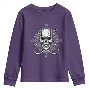 Funny Fishing Lover Youth Sweatshirt Pirate Skull Fishing Hook Compass TS11 Purple Print Your Wear