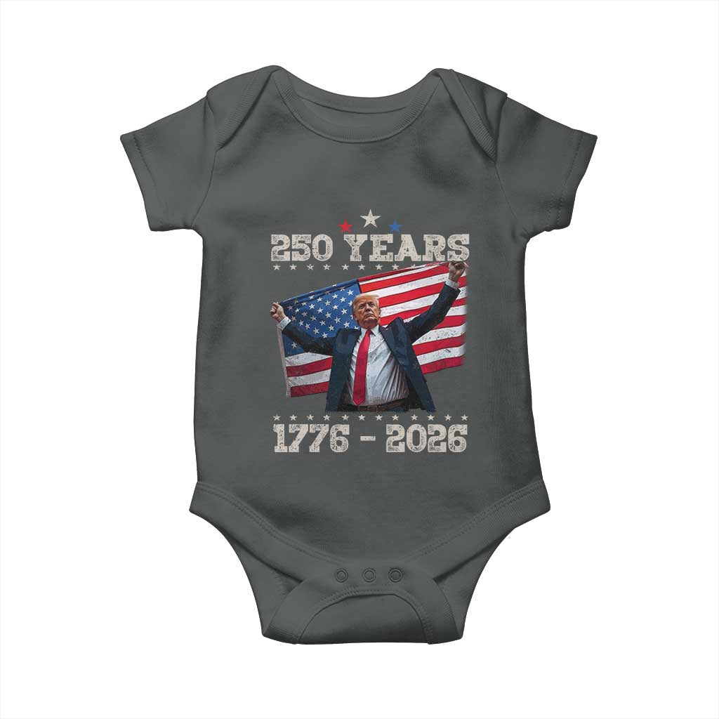 Trump 250th Anniversary Baby Onesie 250 Years America Vintage USA Flag TS11 Dark Heather Print Your Wear