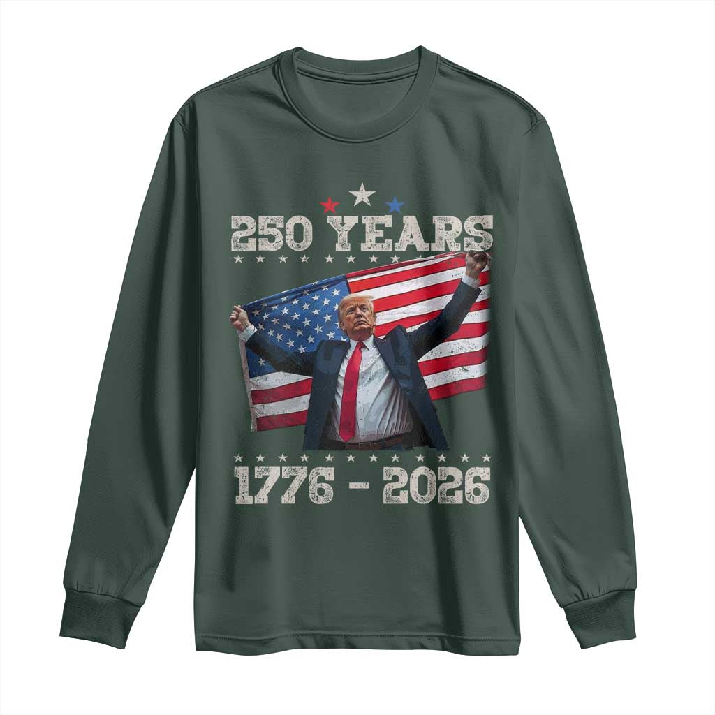 Trump 250th Anniversary Long Sleeve Shirt 250 Years America Vintage USA Flag TS11 Dark Forest Green Print Your Wear