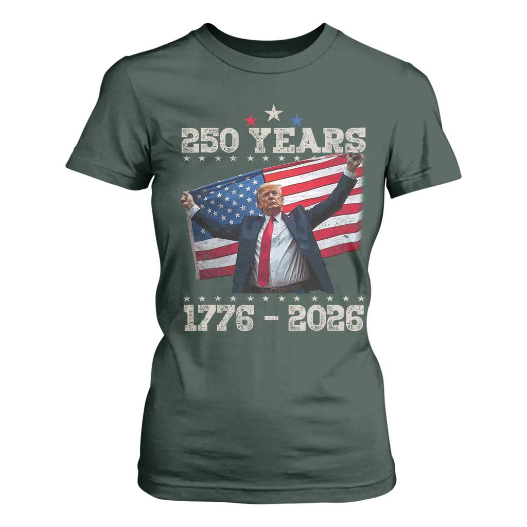 Trump 250th Anniversary T Shirt For Women 250 Years America Vintage USA Flag TS11 Dark Forest Green Print Your Wear