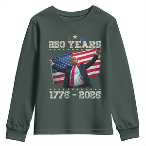 Trump 250th Anniversary Youth Sweatshirt 250 Years America Vintage USA Flag TS11 Dark Forest Green Print Your Wear