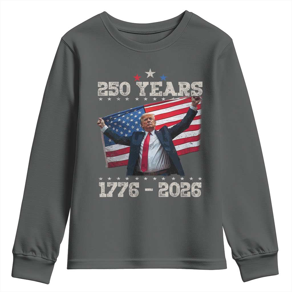 Trump 250th Anniversary Youth Sweatshirt 250 Years America Vintage USA Flag TS11 Dark Heather Print Your Wear