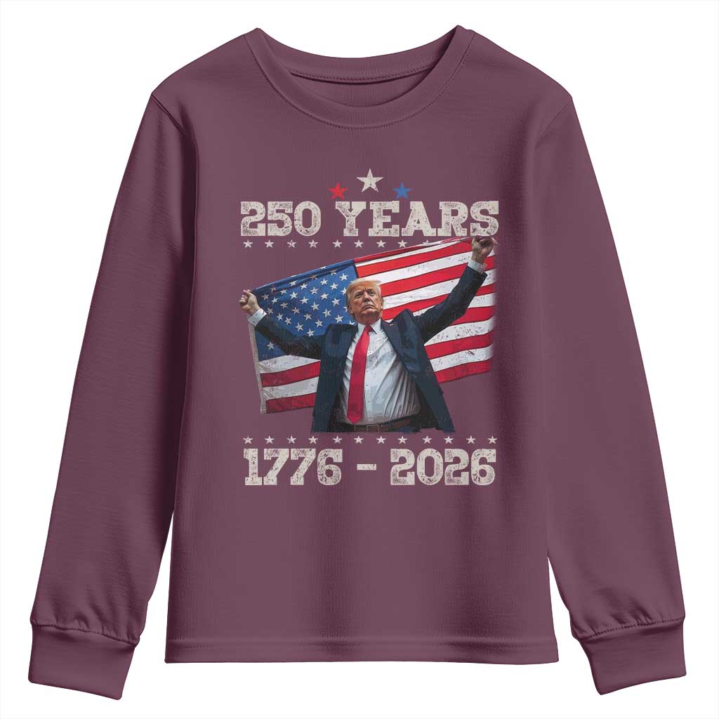 Trump 250th Anniversary Youth Sweatshirt 250 Years America Vintage USA Flag TS11 Maroon Print Your Wear