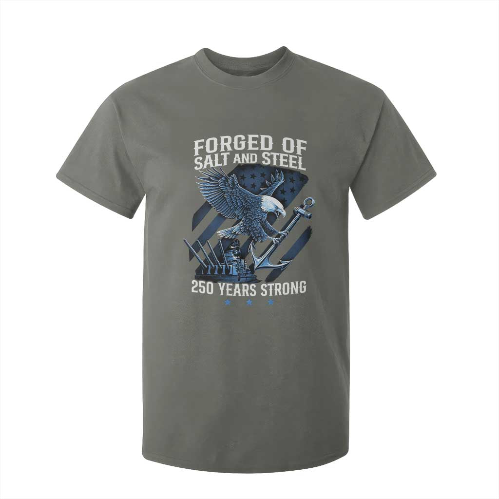 Navy Military 250th Anniversary T Shirt For Kid Forged Of Salt And Steel 250 Years Strong TS11 Military Green Print Your Wear