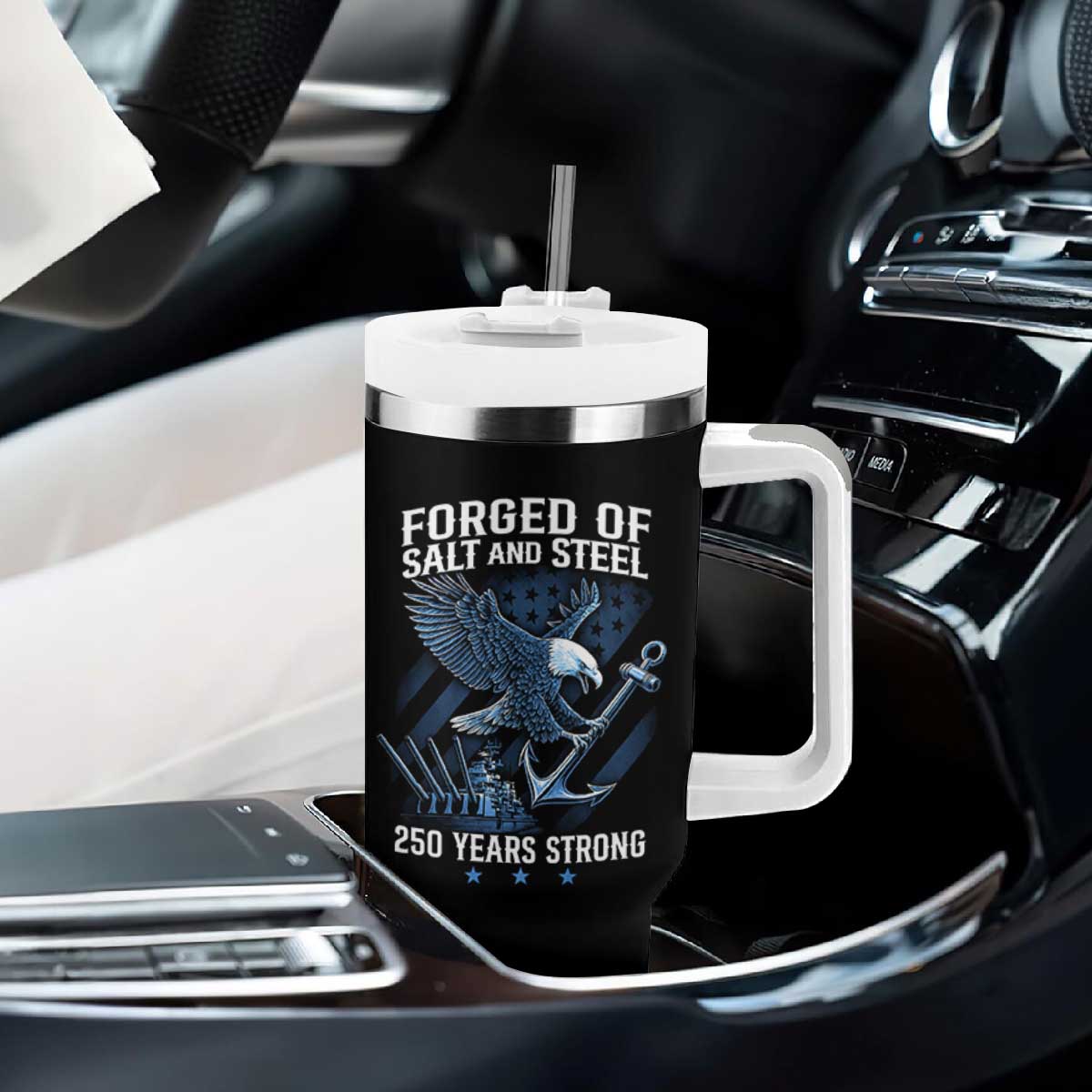 Navy Military 250th Anniversary Tumbler With Handle Forged Of Salt And Steel 250 Years Strong TS11 Print Your Wear