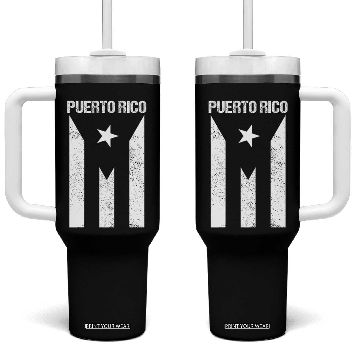 Puerto Rico Boricua Flag Proud Puerto Rican Heritage Tumbler With Handle TS11 One Size: 40 oz Black Print Your Wear