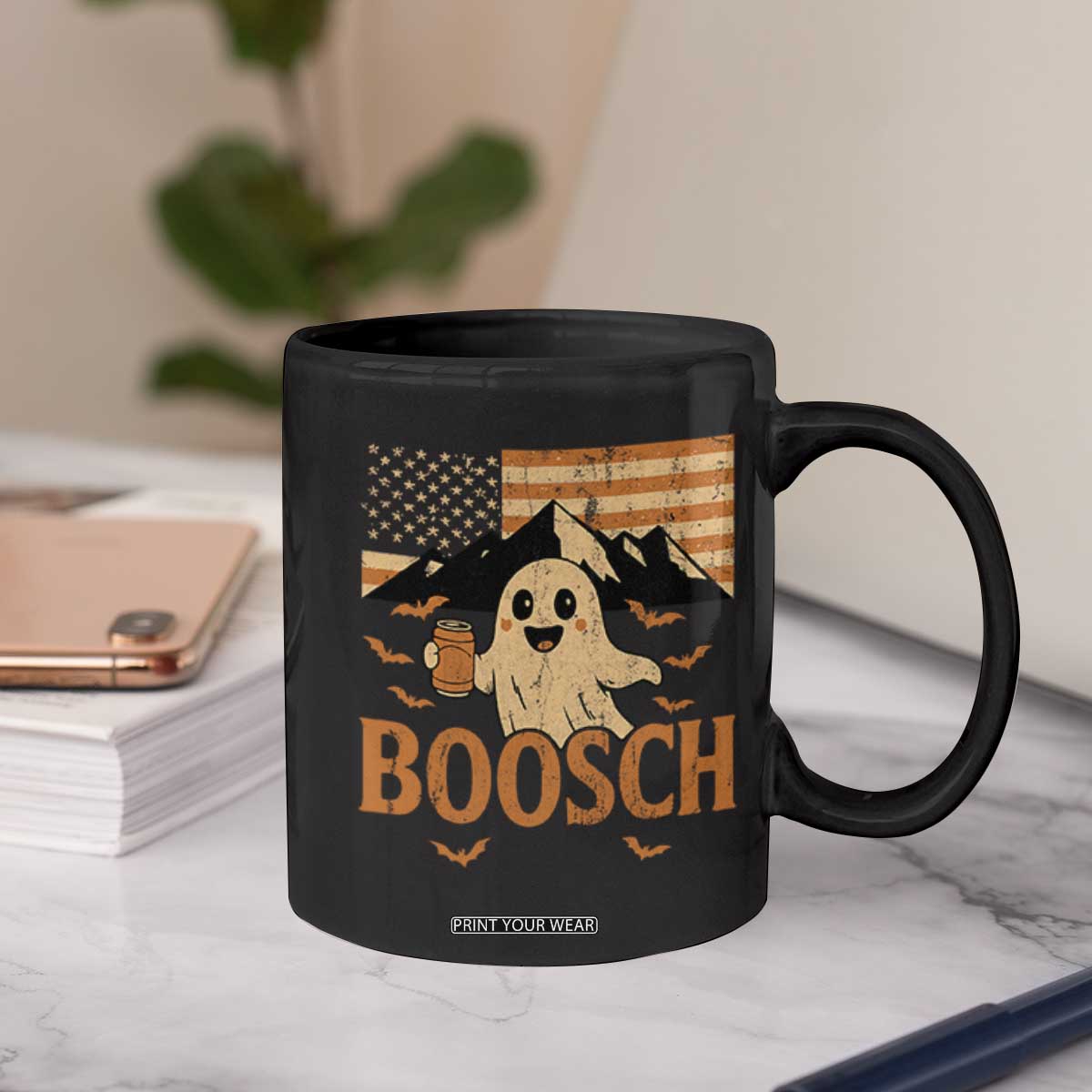 Funny Ghost Boosch Beer Halloween Coffee Mug Vintage American Flag TS11 Print Your Wear