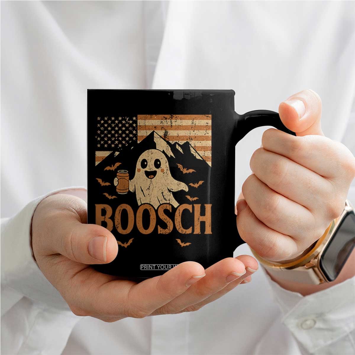Funny Ghost Boosch Beer Halloween Coffee Mug Vintage American Flag TS11 Print Your Wear