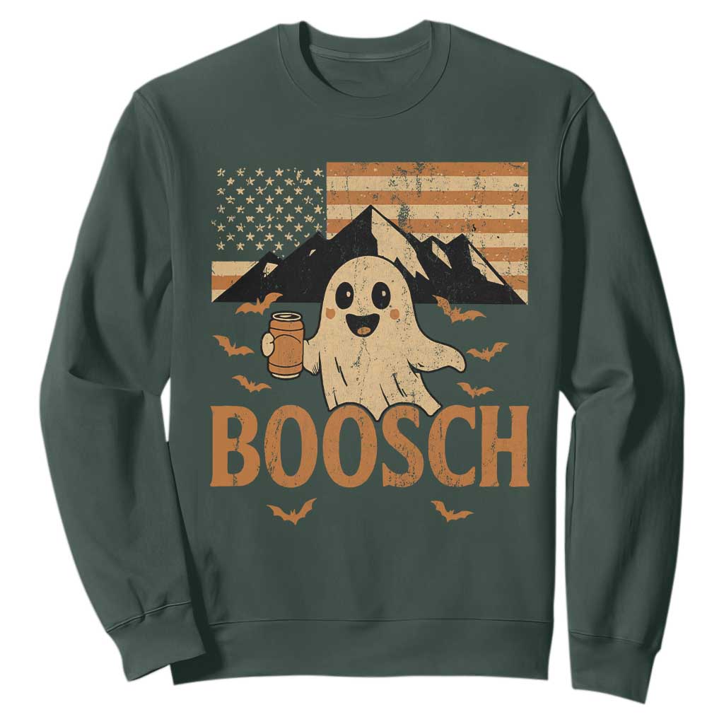 Funny Ghost Boosch Beer Halloween Sweatshirt Vintage American Flag TS11 Dark Forest Green Print Your Wear