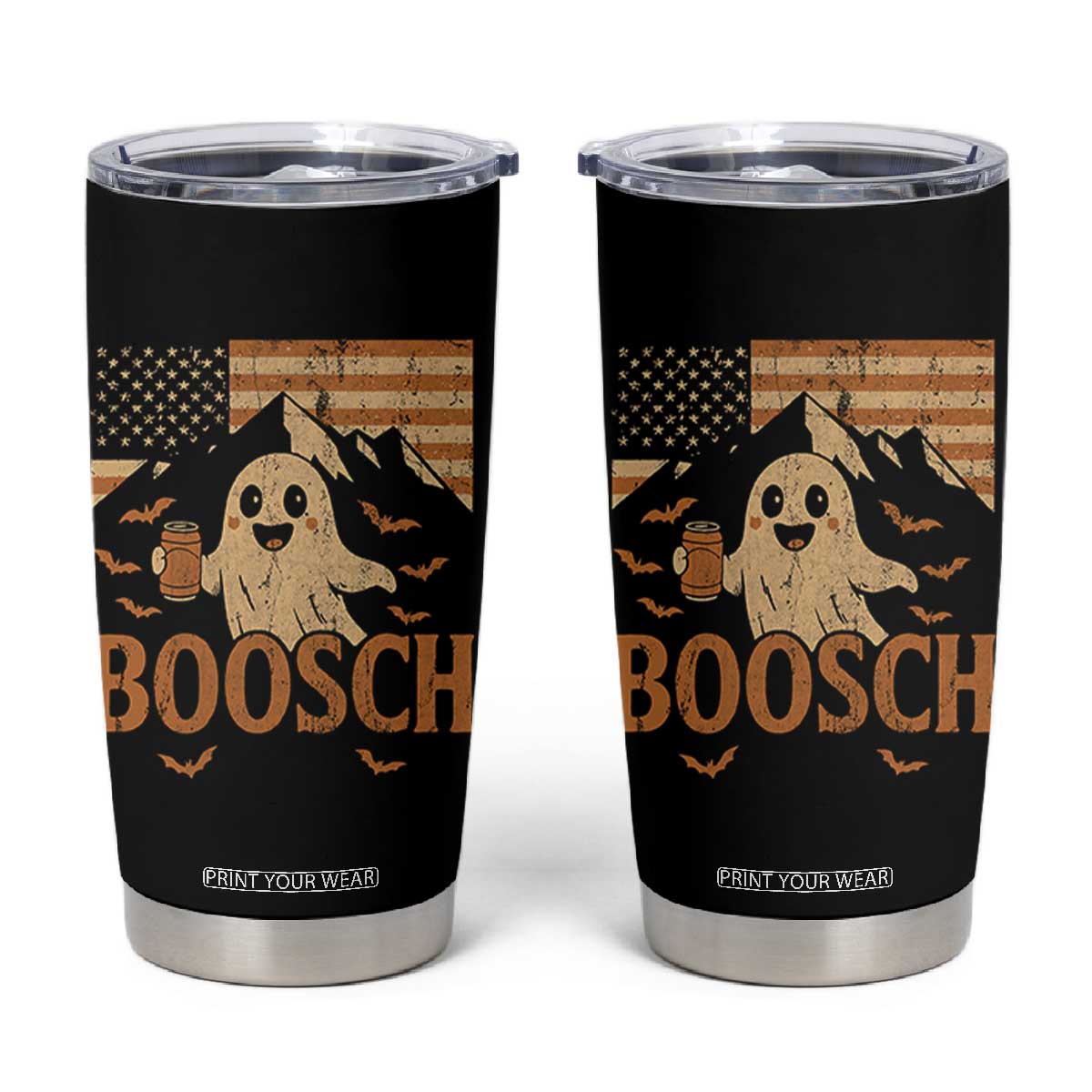Funny Ghost Boosch Beer Halloween Tumbler Cup Vintage American Flag TS11 Black Print Your Wear