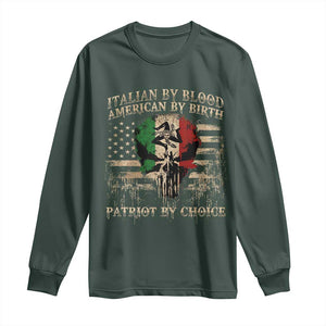 Italian By Blood American By Birth Patriot By Choice Long Sleeve Shirt Funny Italian American Skull USA Flag TS11 Dark Forest Green Print Your Wear