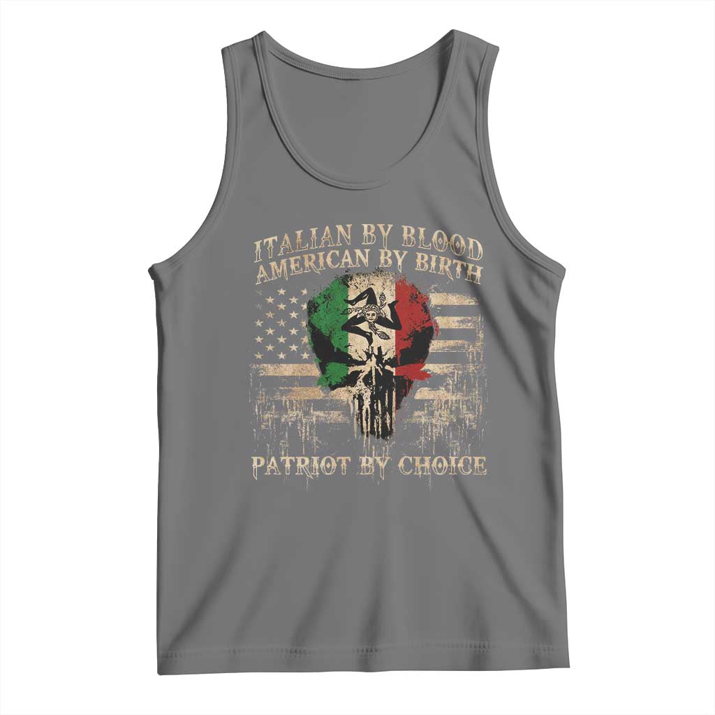 Italian By Blood American By Birth Patriot By Choice Tank Top Funny Italian American Skull USA Flag TS11 Black Heather Print Your Wear
