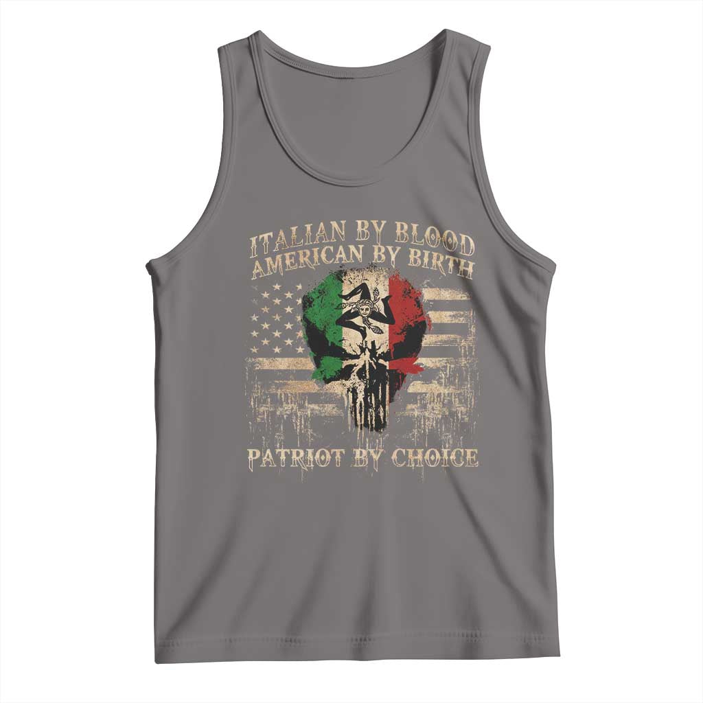 Italian By Blood American By Birth Patriot By Choice Tank Top Funny Italian American Skull USA Flag TS11 Deep Heather Print Your Wear