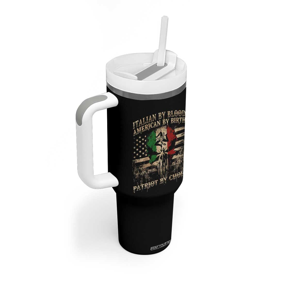 Italian By Blood American By Birth Patriot By Choice Tumbler With Handle Funny Italian American Skull USA Flag TS11 Print Your Wear