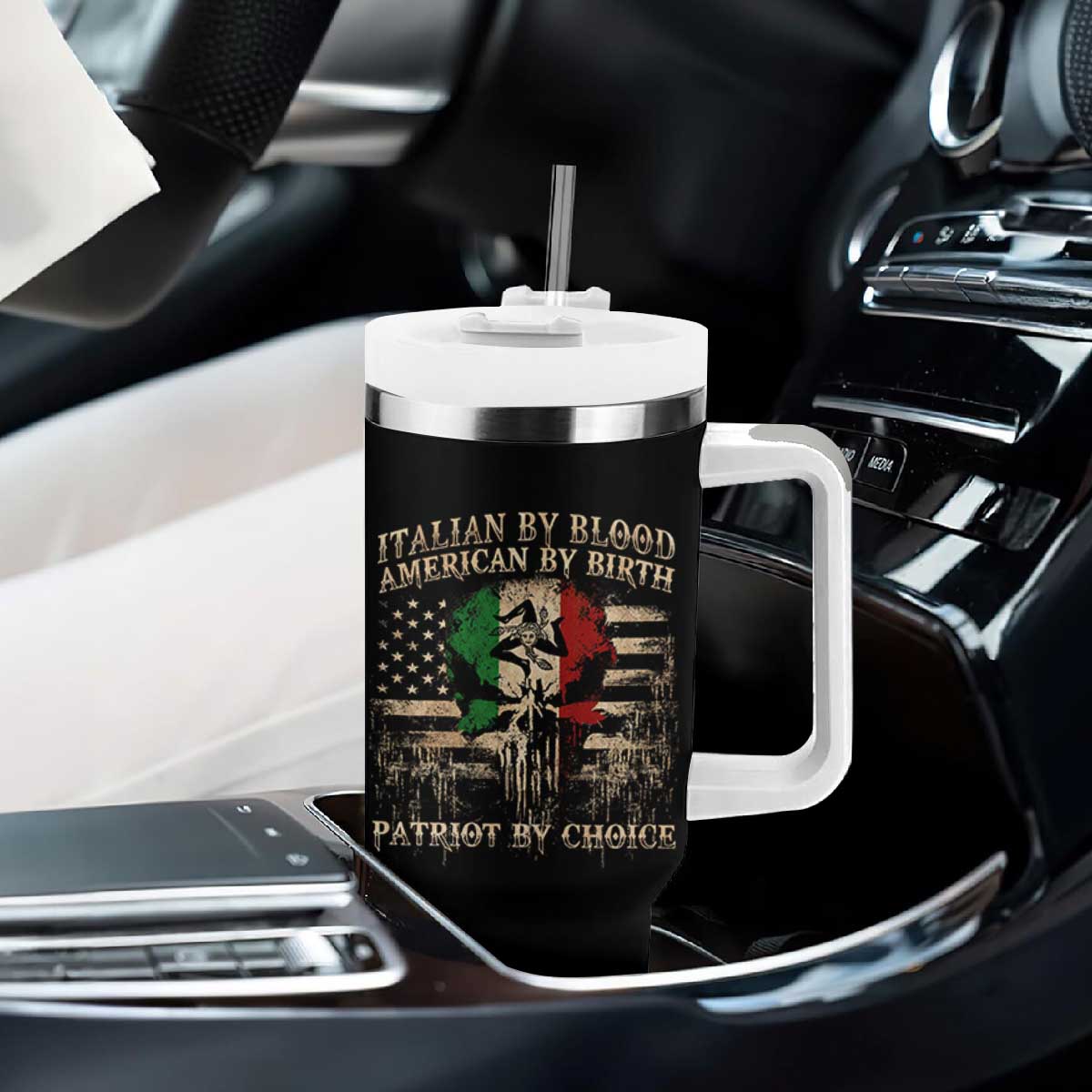Italian By Blood American By Birth Patriot By Choice Tumbler With Handle Funny Italian American Skull USA Flag TS11 Print Your Wear