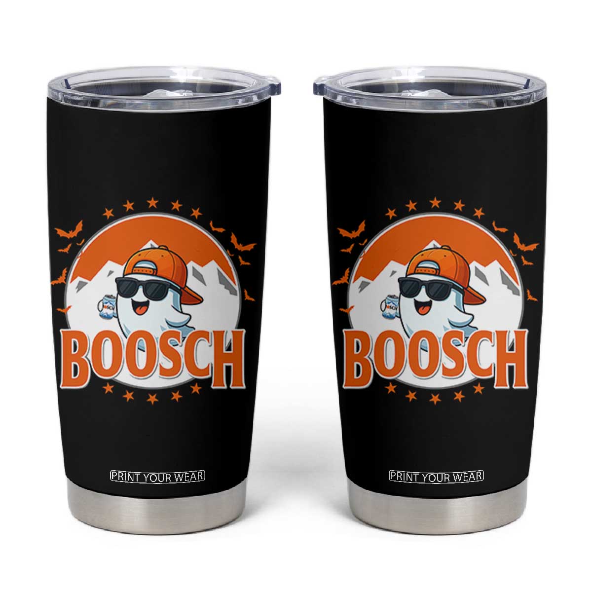 Funny Ghost Boosch Beer Halloween Tumbler Cup Mountain Bat TS11 Black Print Your Wear