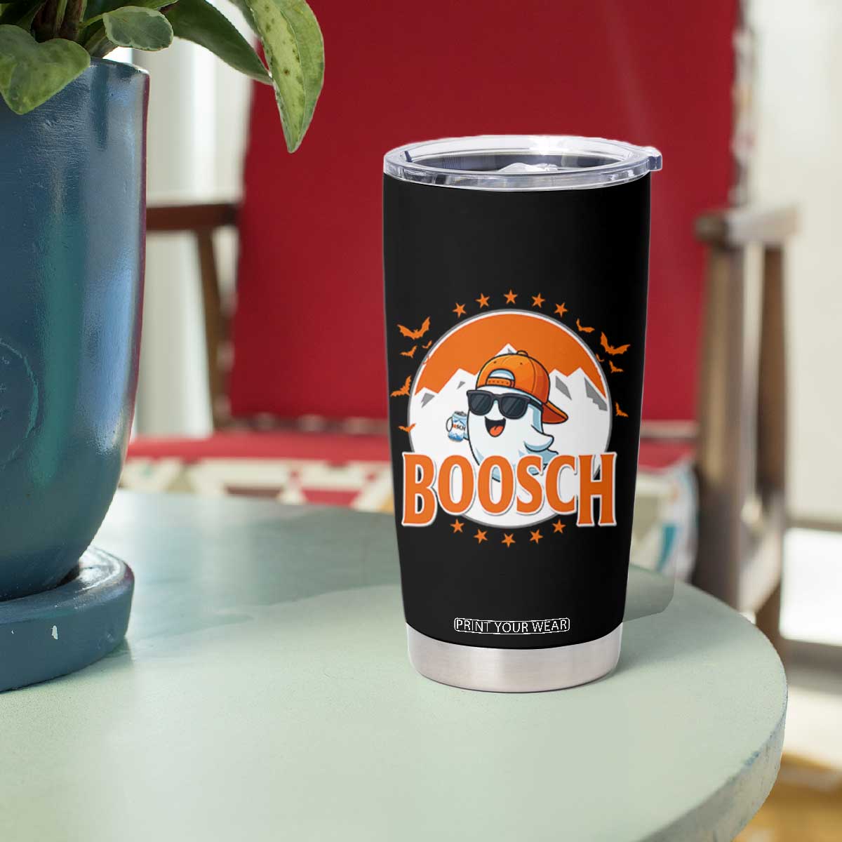 Funny Ghost Boosch Beer Halloween Tumbler Cup Mountain Bat TS11 Print Your Wear
