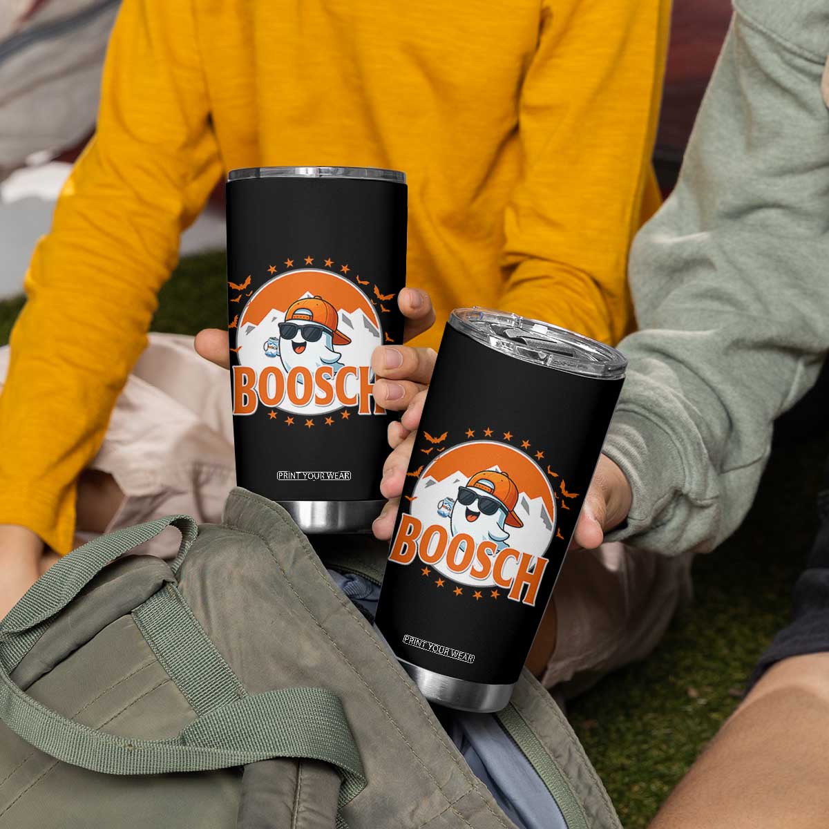 Funny Ghost Boosch Beer Halloween Tumbler Cup Mountain Bat TS11 Print Your Wear