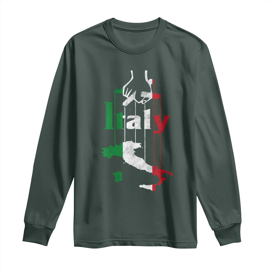 Funny Italia Heritage Pride Long Sleeve Shirt Vintage Italian Map Mafia Gangster TS11 Dark Forest Green Print Your Wear