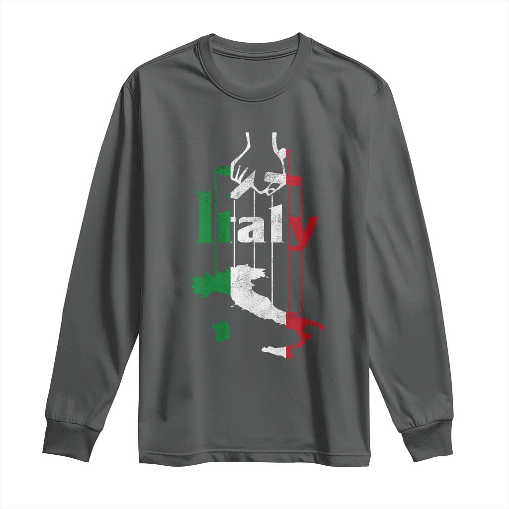 Funny Italia Heritage Pride Long Sleeve Shirt Vintage Italian Map Mafia Gangster TS11 Dark Heather Print Your Wear