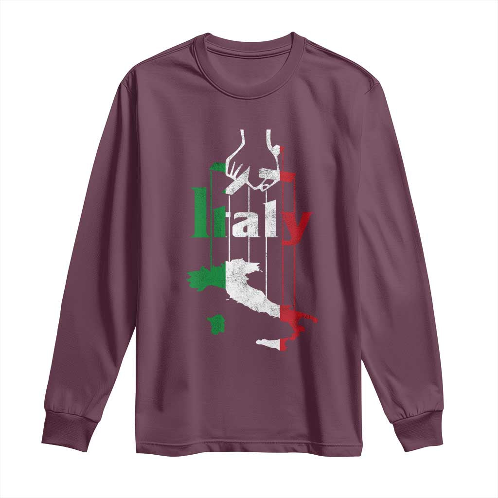 Funny Italia Heritage Pride Long Sleeve Shirt Vintage Italian Map Mafia Gangster TS11 Maroon Print Your Wear