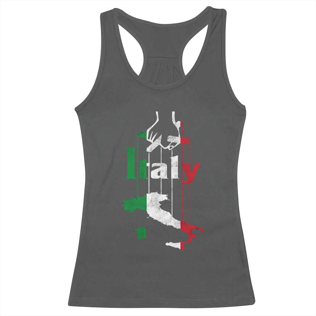 Funny Italia Heritage Pride Racerback Tank Top Vintage Italian Map Mafia Gangster TS11 Dark Heather Print Your Wear