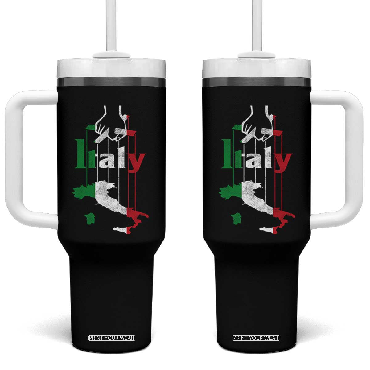 Funny Italia Heritage Pride Tumbler With Handle Vintage Italian Map Mafia Gangster TS11 One Size: 40 oz Black Print Your Wear