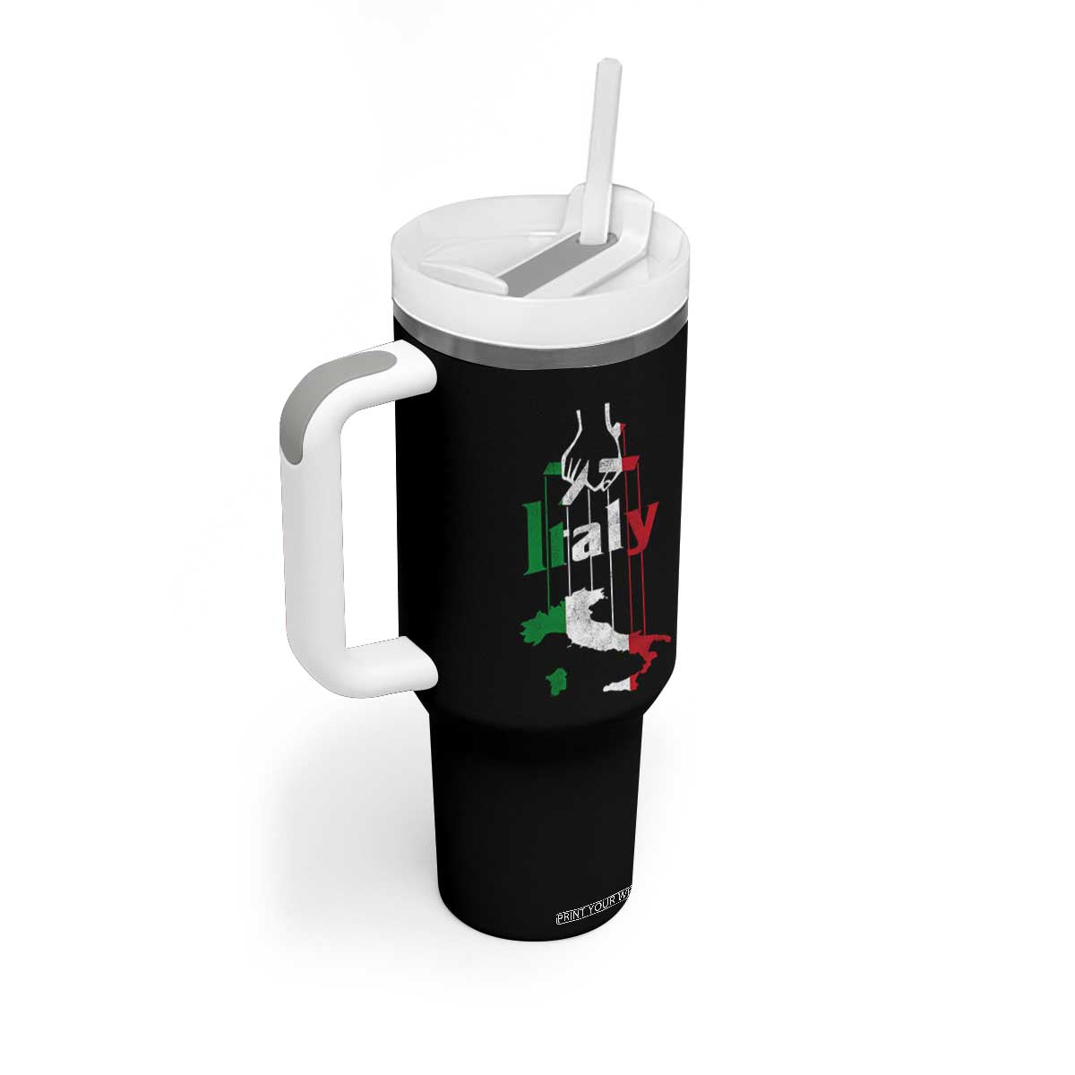 Funny Italia Heritage Pride Tumbler With Handle Vintage Italian Map Mafia Gangster TS11 Print Your Wear