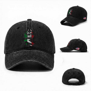 Funny Italia Heritage Pride Washed Cotton Baseball Cap Vintage Italian Map Mafia Gangster TS11 Washed Cap Universal Fit Black Print Your Wear