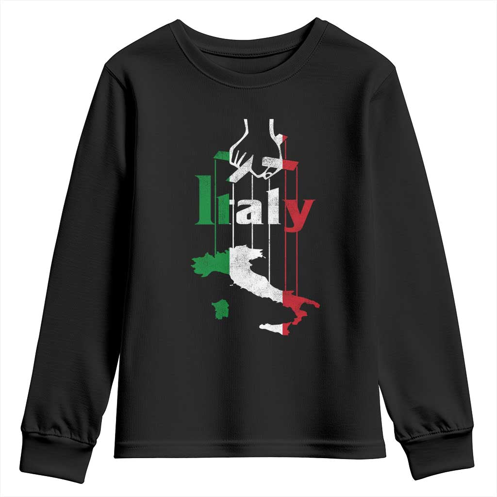 Funny Italia Heritage Pride Youth Sweatshirt Vintage Italian Map Mafia Gangster TS11 Black Print Your Wear