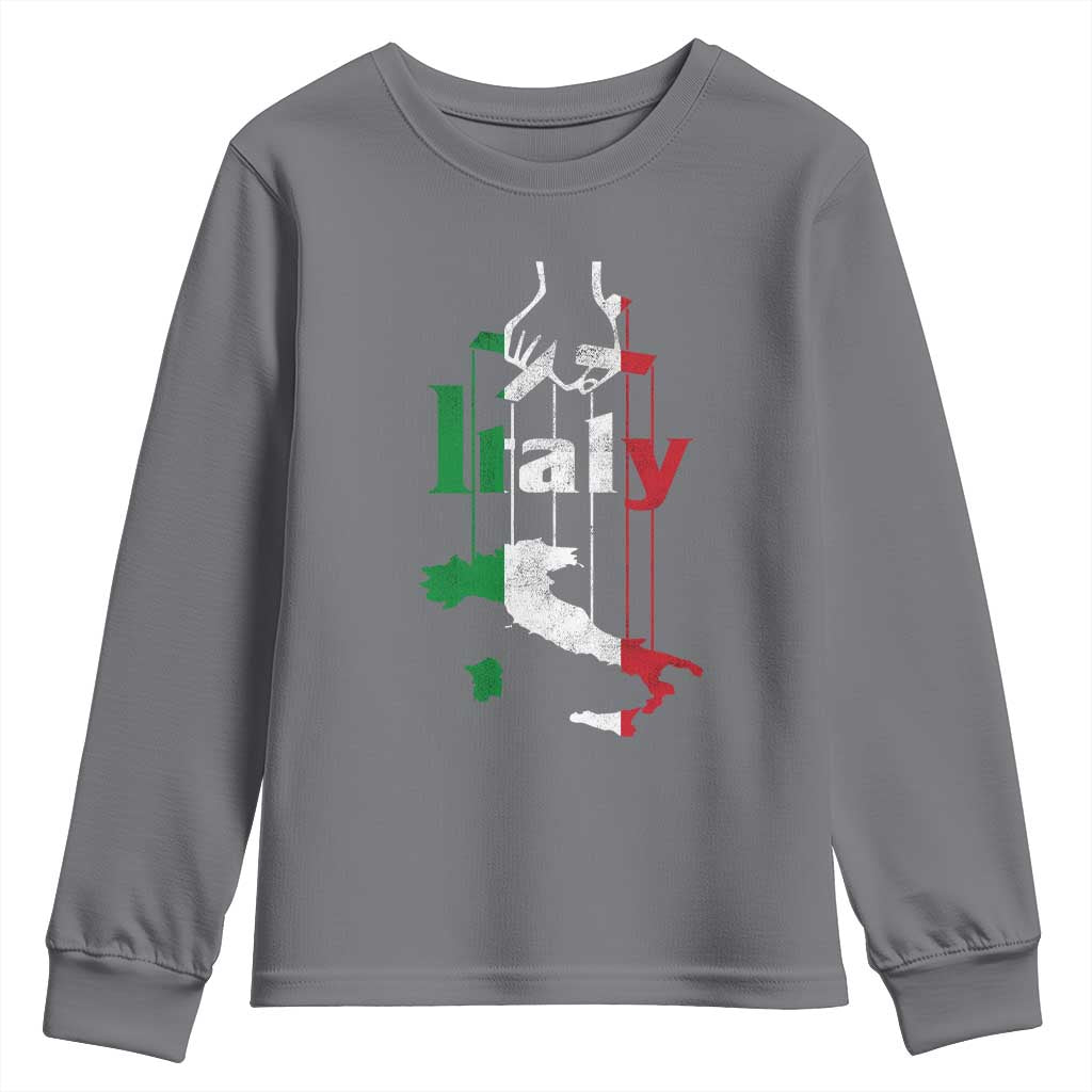 Funny Italia Heritage Pride Youth Sweatshirt Vintage Italian Map Mafia Gangster TS11 Charcoal Print Your Wear