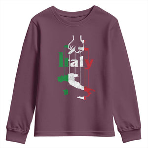 Funny Italia Heritage Pride Youth Sweatshirt Vintage Italian Map Mafia Gangster TS11 Maroon Print Your Wear