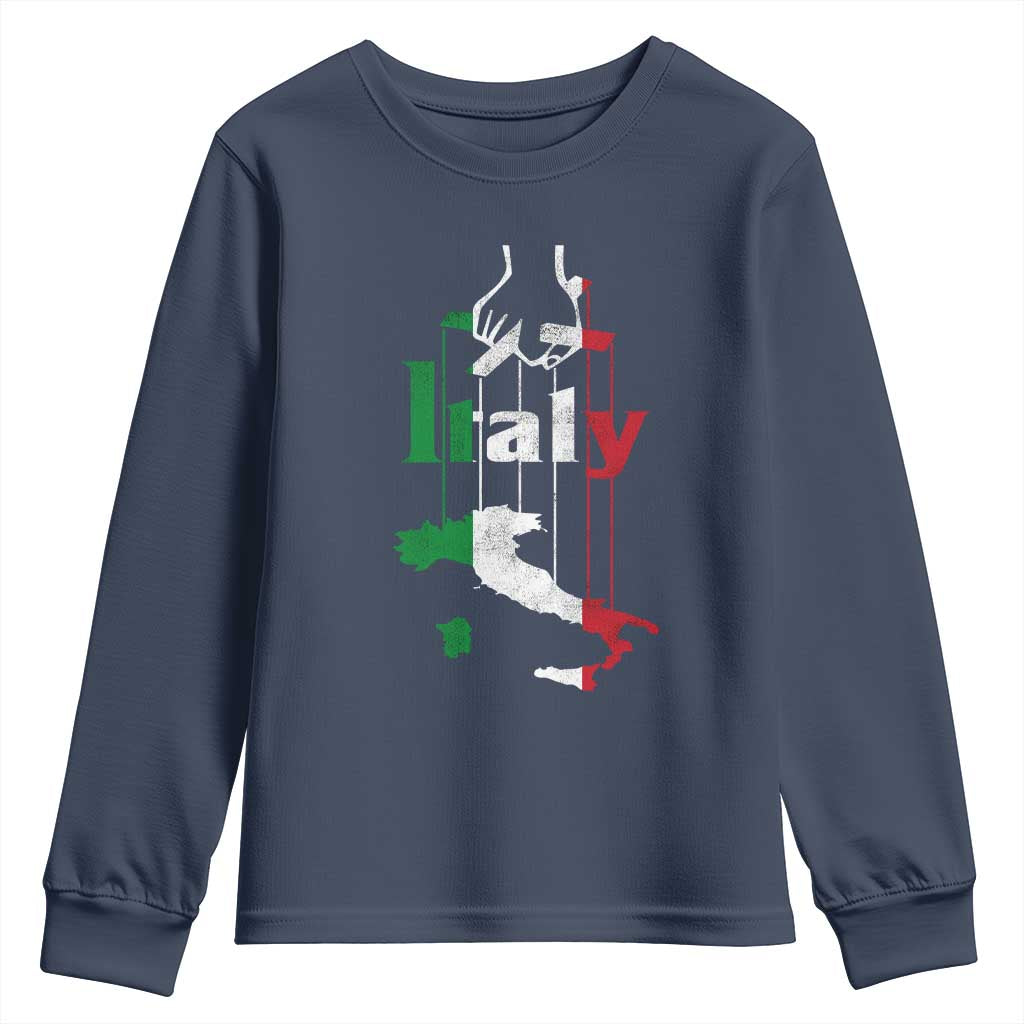 Funny Italia Heritage Pride Youth Sweatshirt Vintage Italian Map Mafia Gangster TS11 Navy Print Your Wear
