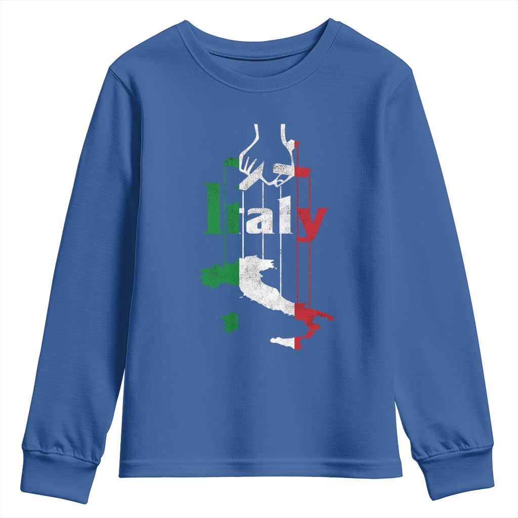 Funny Italia Heritage Pride Youth Sweatshirt Vintage Italian Map Mafia Gangster TS11 Royal Blue Print Your Wear