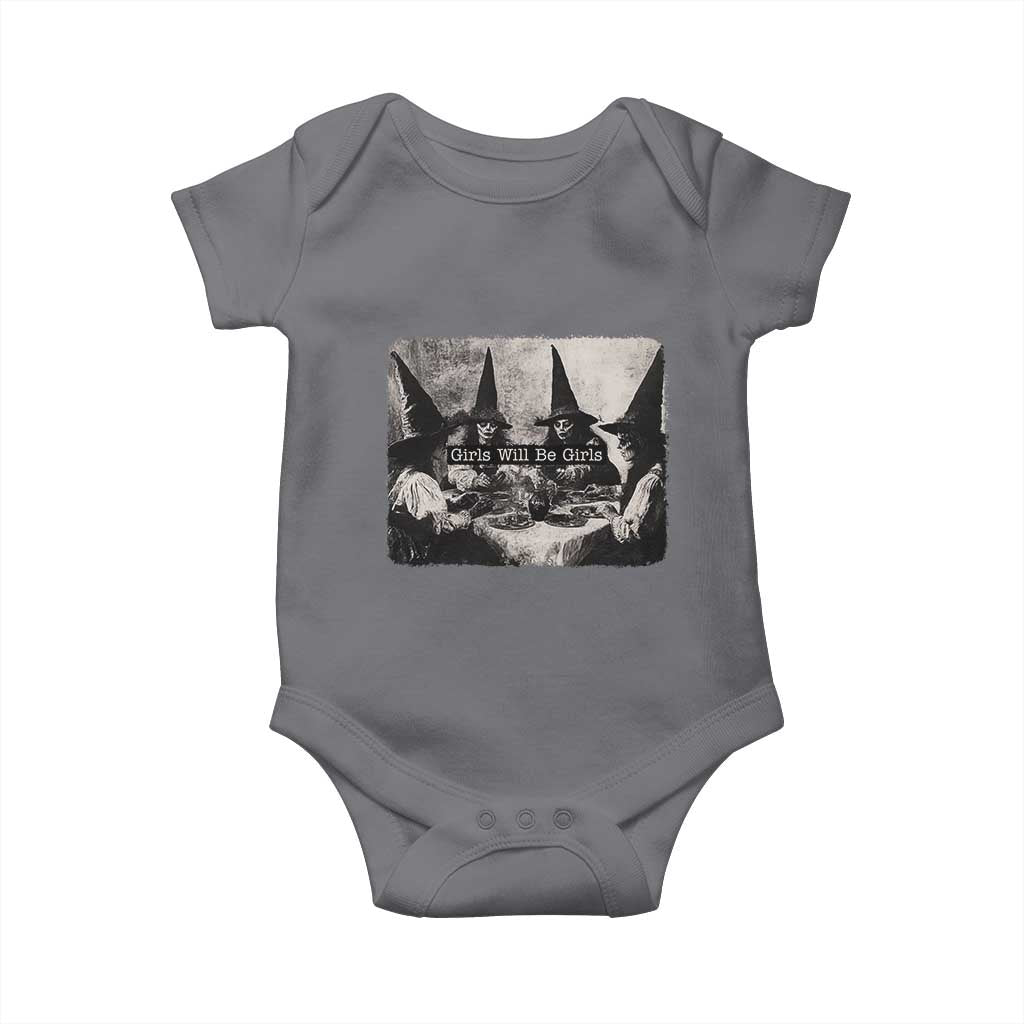 Funny Witch Girls Will Be Girls Baby Onesie Feminist Halloween TS11 Charcoal Print Your Wear
